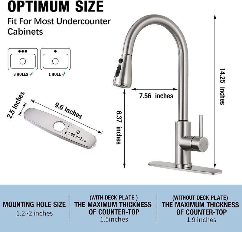 Kitchen Faucet with Pull down Sprayer Single Level Stainless Steel Sink Faucets