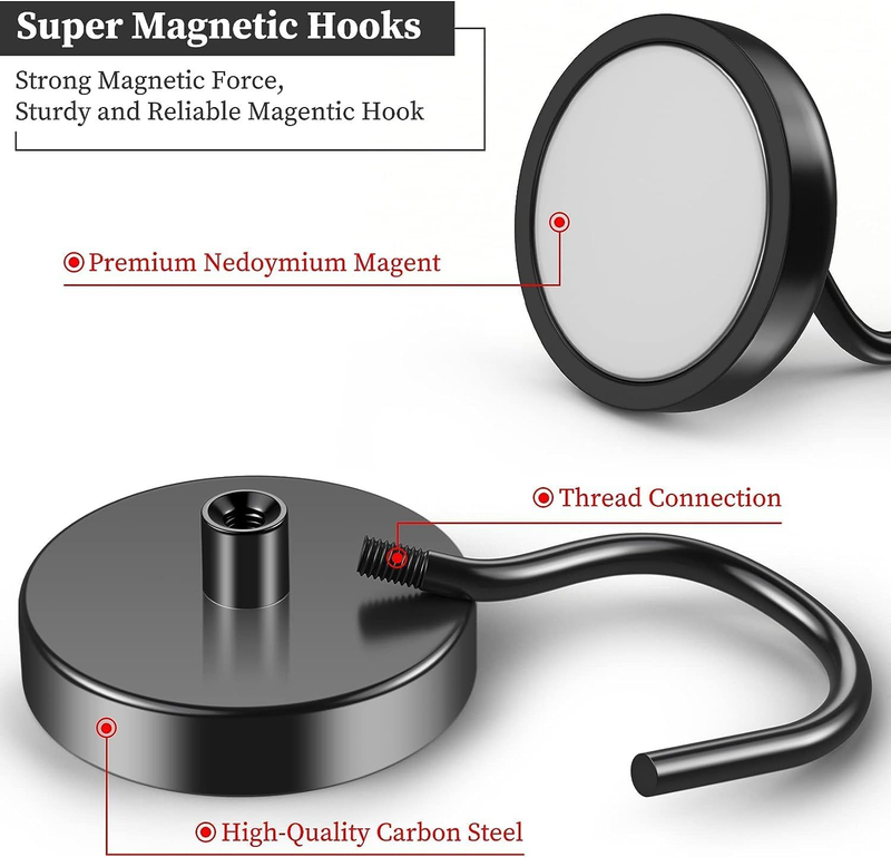 100 lb Heavy Duty Magnetic Hooks, Strong Neodymium Refrigerator Magnet Hooks, Ma