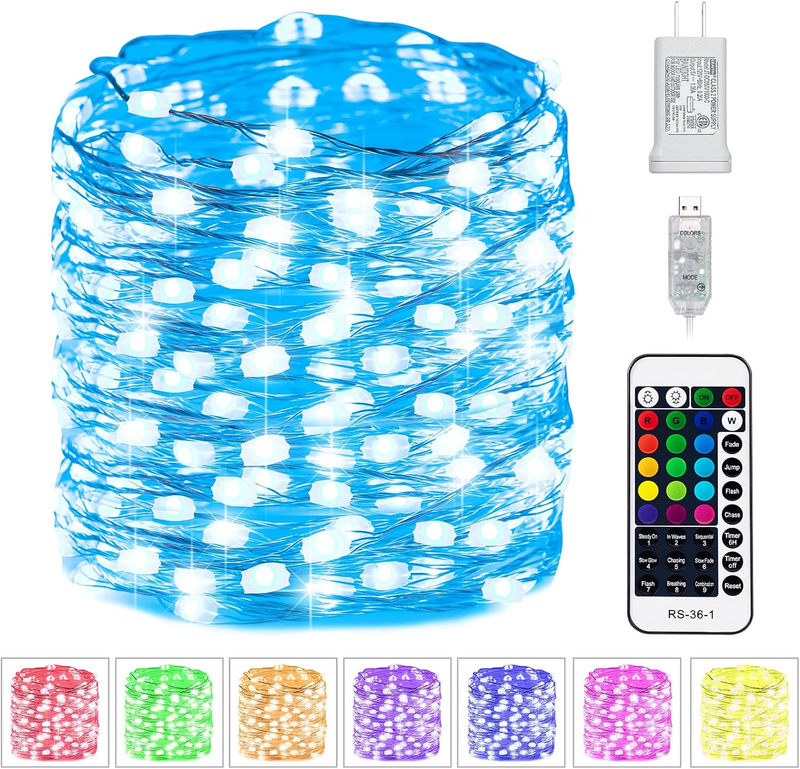 Fairy Lights Plug in - 33 FT 100 LED USB Powered 16 Multi Colors Changing Fairy