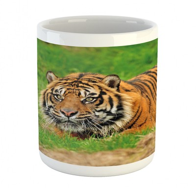 Ambesonne Wild Cat Design Ceramic Coffee Mug Cup for Water Tea Drinks, 11 oz