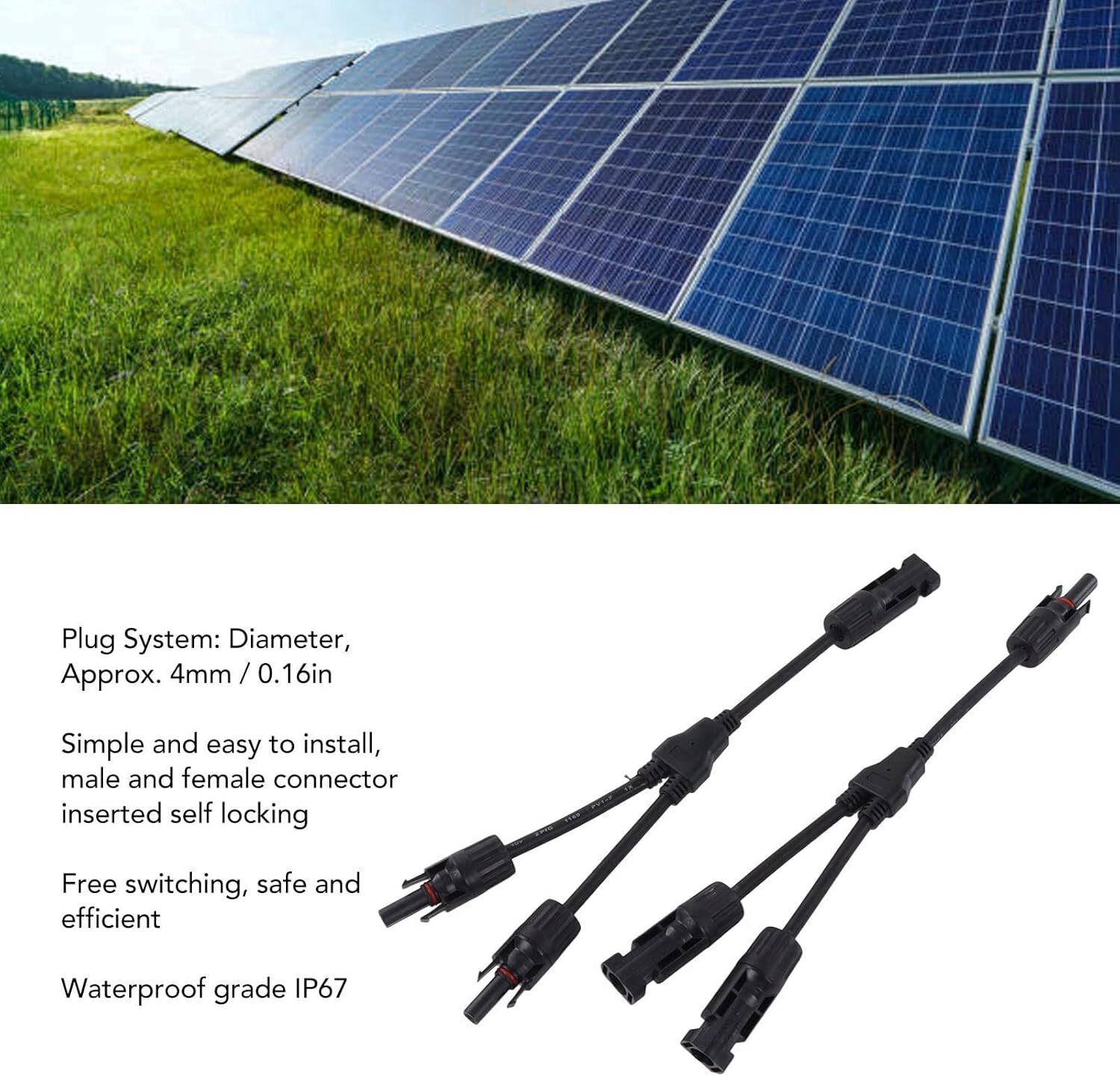 Solar Panel Y Branch Cable Connection Waterproof Adapter Connector Extension