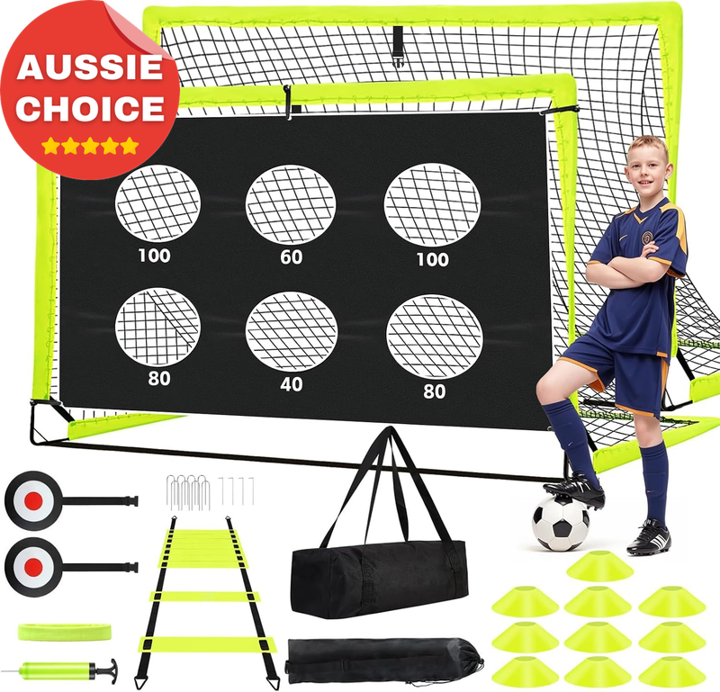 2 Pack Portable Soccer Goals 6x4 FT Pop Up Nets with Cones Ball Ladder Bag