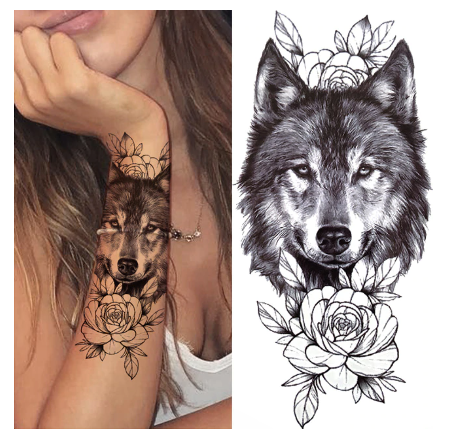 Tattoo Wolf Blume Temporär Fake Tattoo Einmal Tattoo Arm Aufkleber