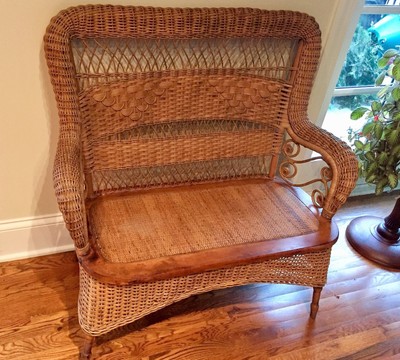 Antique Natural Wicker Bench Settee Loveseat By Larkin Company Ebay