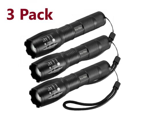 3 x Tactical 18650 Flashlight High Powered 5Modes Zoomable Aluminum