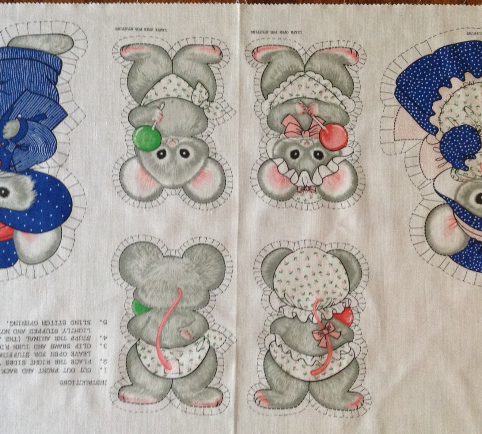 4 Vtg Cut and Sew Mouse Family Mice Toy Pillow Doll Fabric Panel Easy Beginner