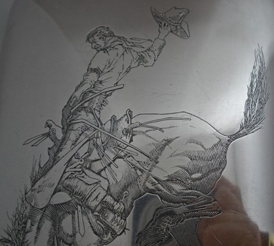 OUTSTANDING COWBOY RODEO STERLING 14K TRAPSHOOTING TROPHY FLASK BY KERR C. 1927