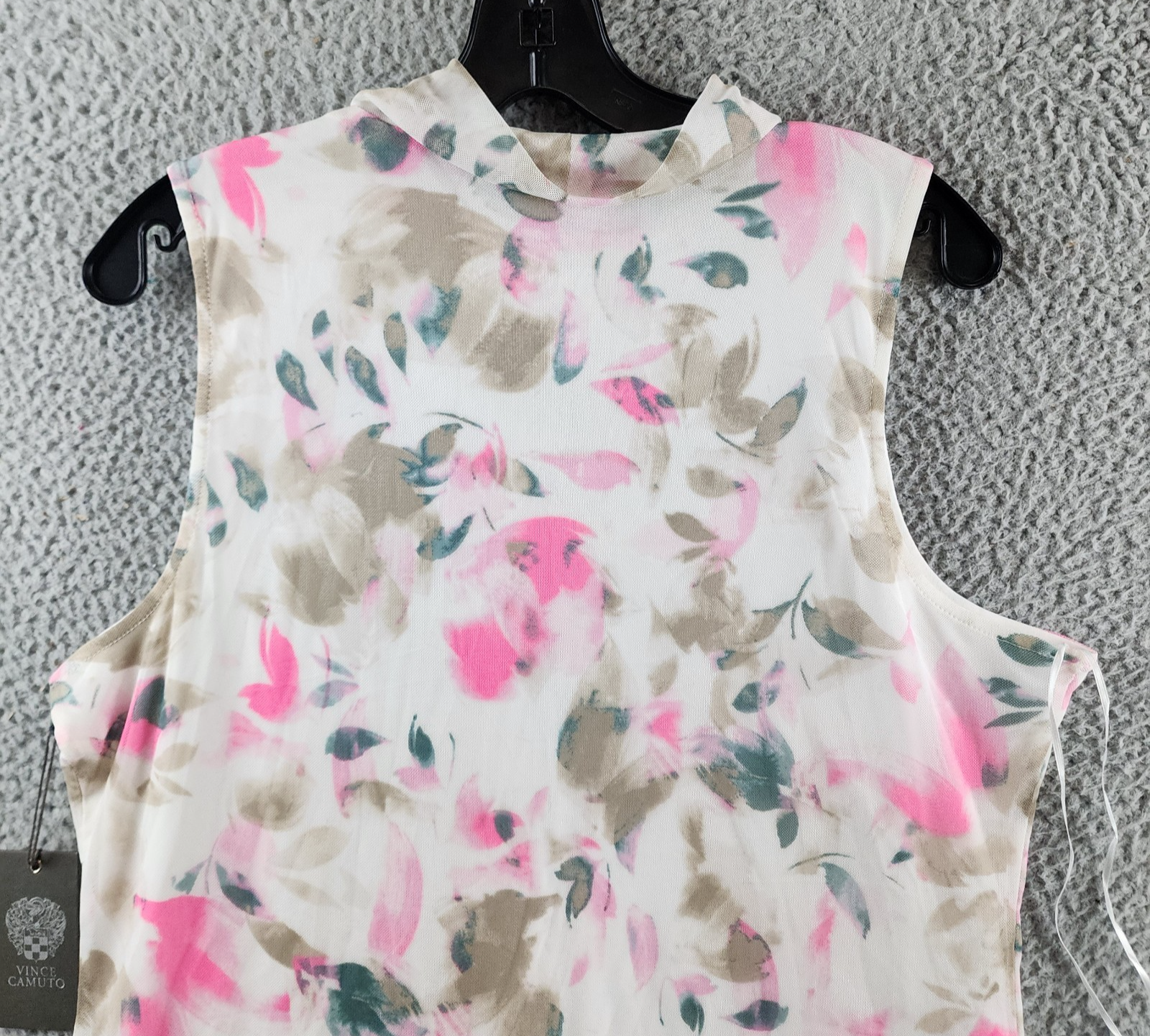 Vince Camuto Printed Mesh Mock-Neck Sleeveless Top Women's L New Ivory Pullover - Picture 13 of 14