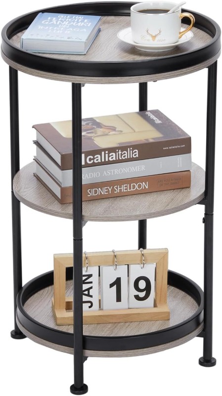 Dulcii Side Table, Round End Table with 3 Shelves for