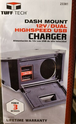 Tuff Tech Dash Mount 12V Dual High-speed USB Charger  New!