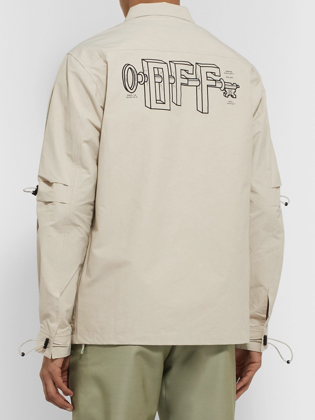 Pre-owned Off-white $900  Logo-print Cotton Blend Zip Up Shirt Gray Small In Ivory