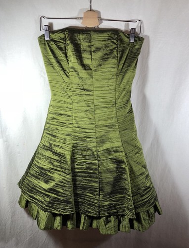 Cache Green Strapless Crinkle Fabric Tiered Open Back Formal Prom Short Dress 8