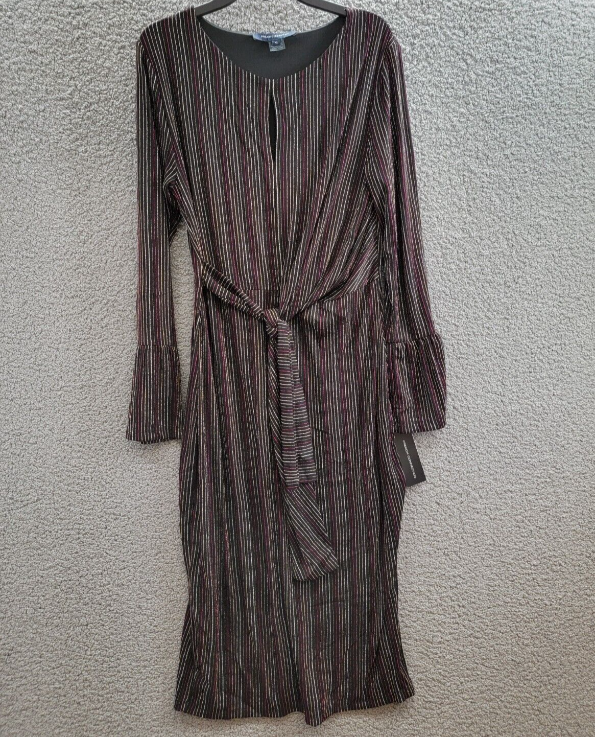 French Connection Paula Keyhole Midi Dress Women's XL Blackout Multi Round Neck - Picture 2 of 16