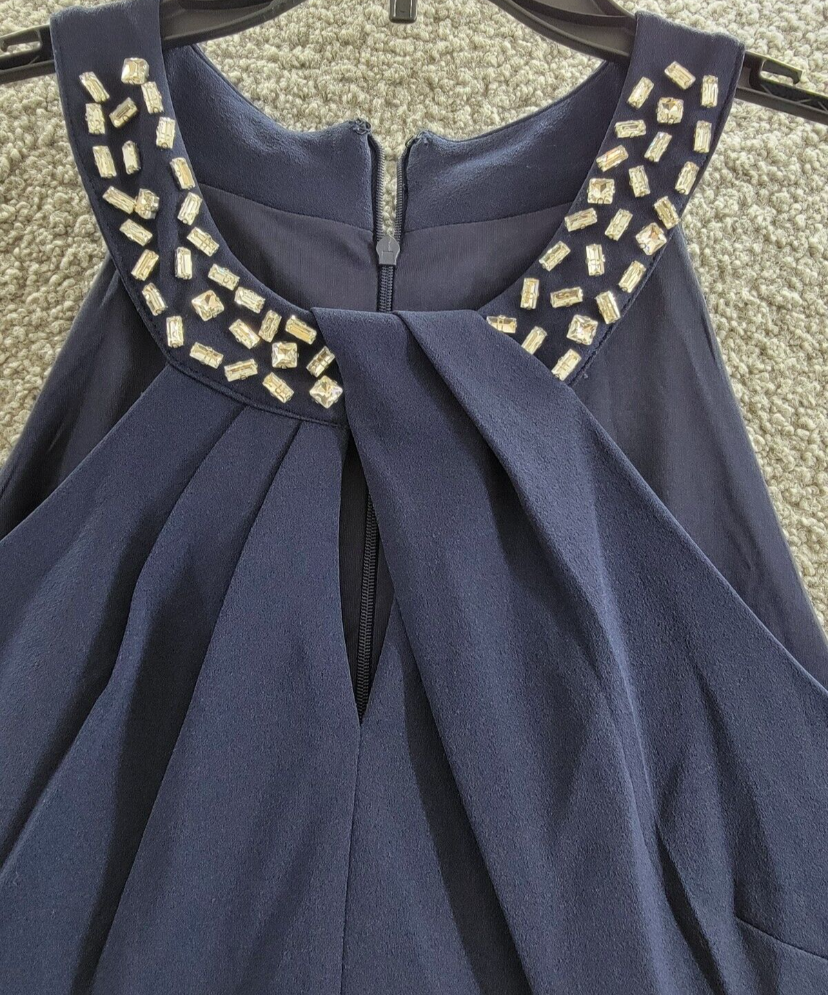 SLNY Twisted-Neck Tulip-Hem Dress Women's Navy Sleeveless Zip/Hook & Eye - Picture 8 of 16