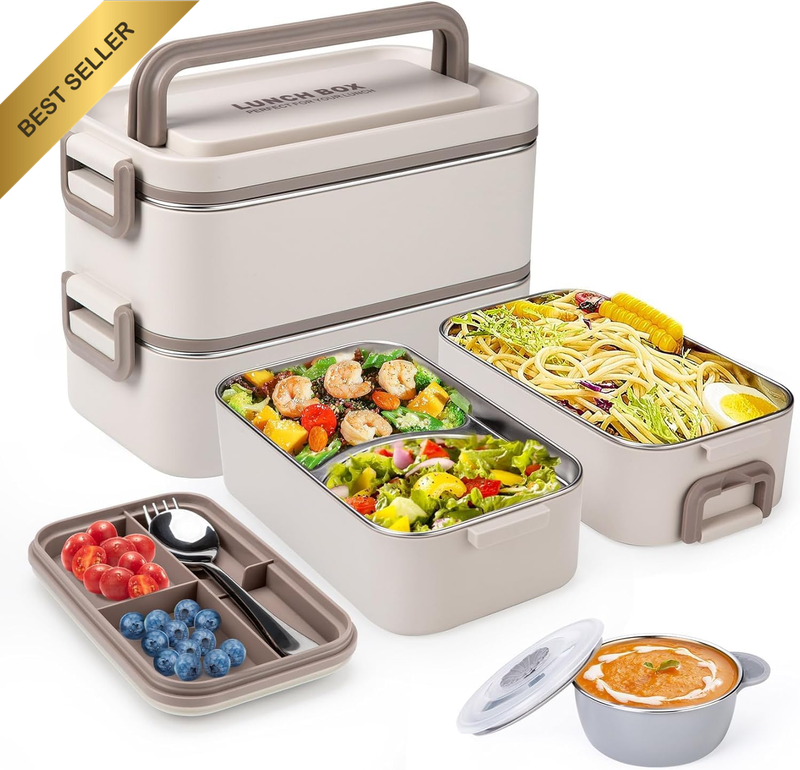 Bento Box Adult Lunch Box, Stackable 2 Layer 304 Stainless Steel Lunch Container