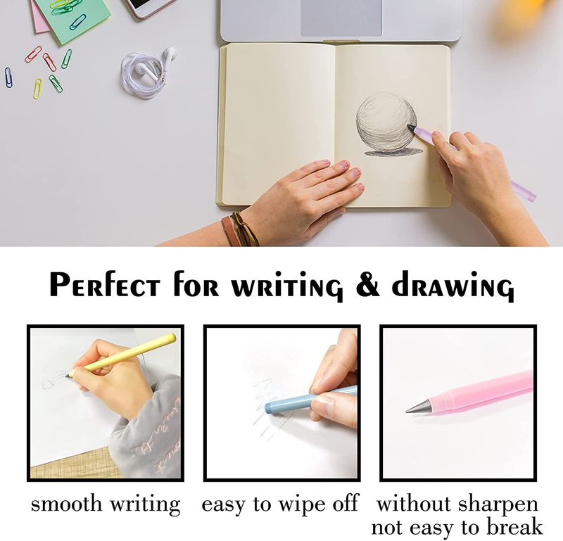 10 Pcs Inkless Magic Pencil, Everlasting Pencil Eternal with Eraser, Infinity Re