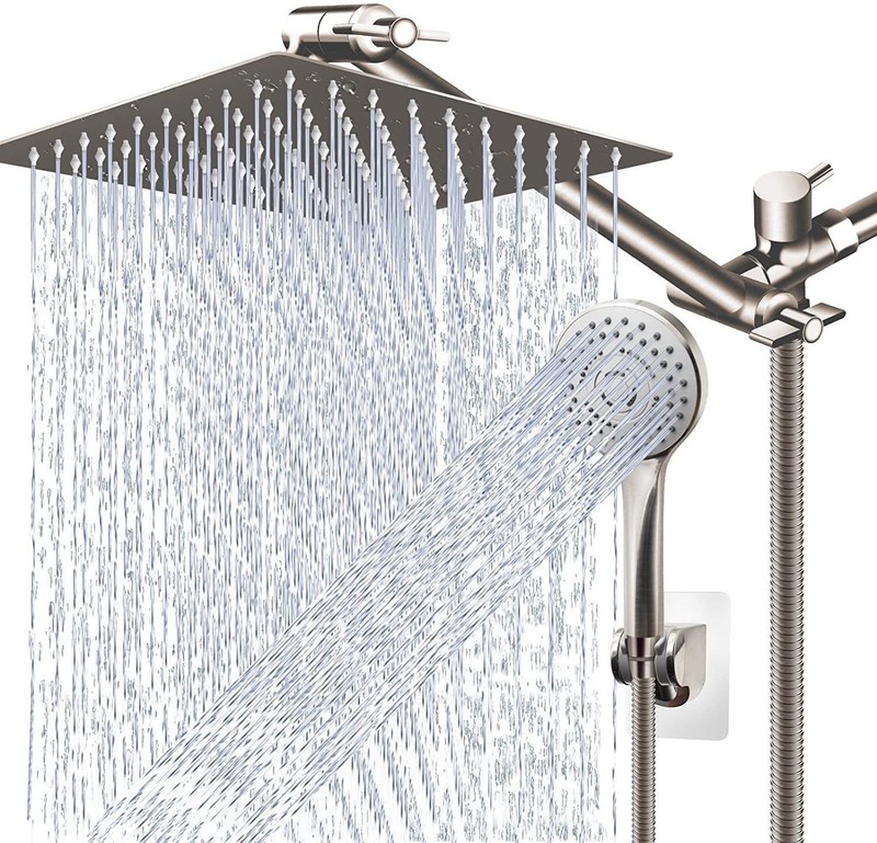 High Pressure Adjustable 8” Rain Square Shower Head with Handheld