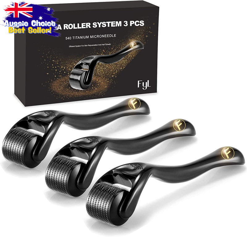 Beard Derma Roller Kit 3 Pack - 0.5mm 1.0mm 1.5mm Microneedles Hair Growth