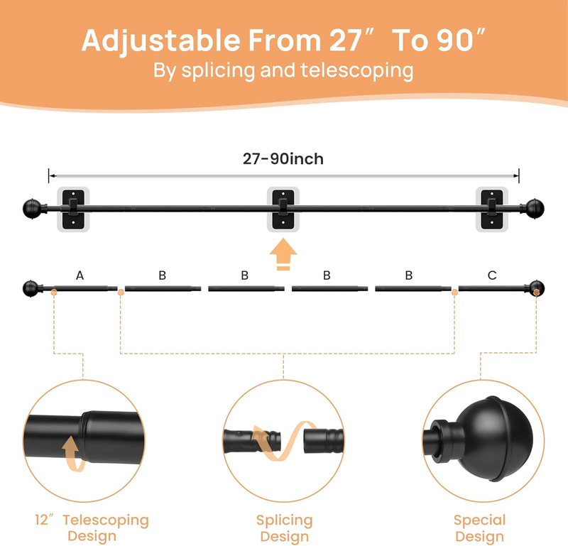 No Drill Curtain Rods for Window 48 to 84 Inches, 5/8 Inch Diameter Renter Frien