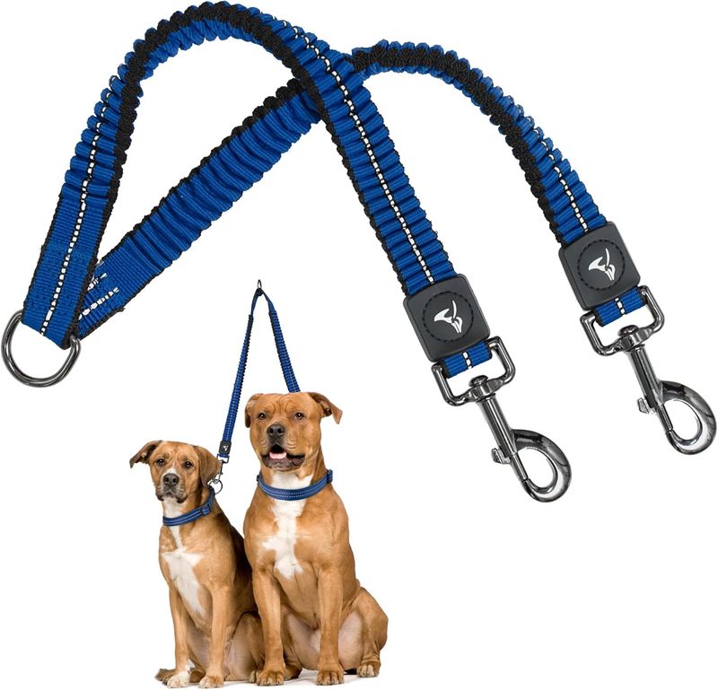 Double Dog Leash Coupler Two Dogs Swivel Bungee Reflective Heavy Duty Training