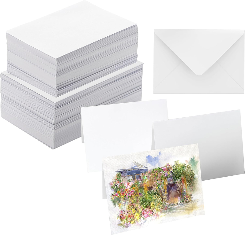 50 Pack Blank Watercolor Cards with Envelopes Set, 140Lb Heavyweight 100% Cotton