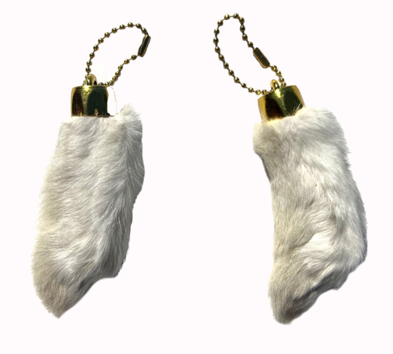 2 NATURAL LUCKY COLOR RABBIT FOOT KEY CHAIN real rabbits feet authentic keychain