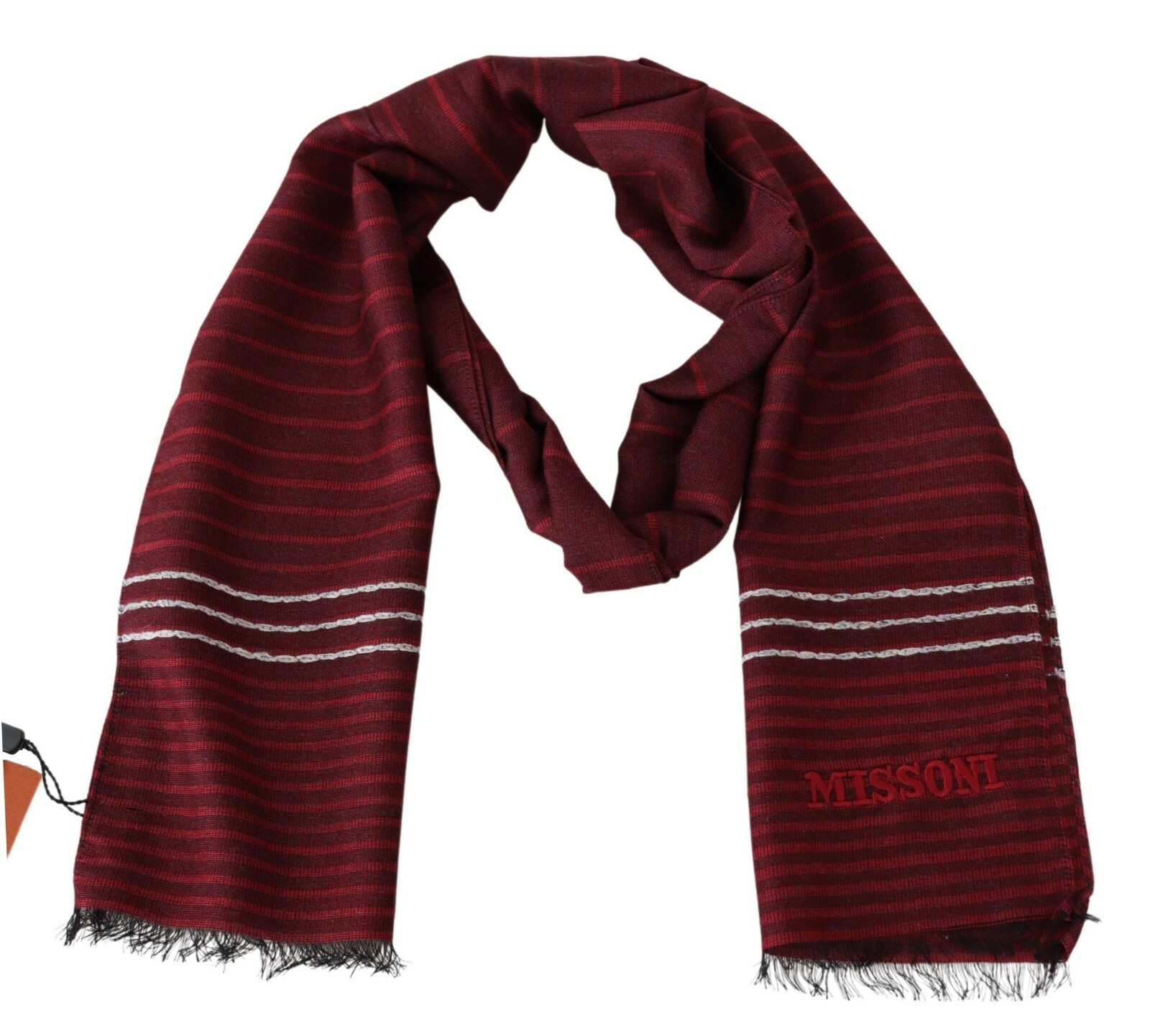 

Шарф MISSONI в красную полоску из смесовой шерсти, унисекс, с бахромой на шею, 180см x 27см 340 долларов США, Красный