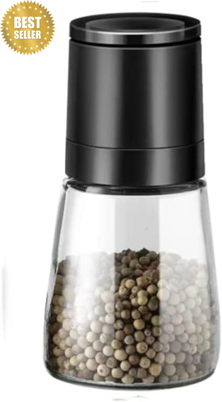 Adjustable Ceramic Salt and Pepper Mill - Glass Salt and Pepper Grinder - Black