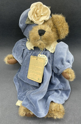 Boyd's Bears ''Mrs. Beariwell'' 10'' Plush Bear Blue Dress Rose Hat & Tags