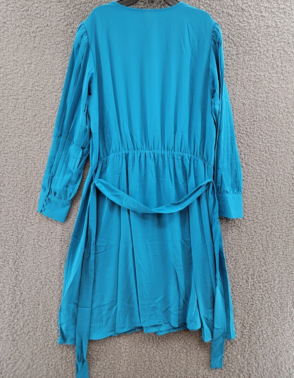 Anne Klein Pleated Long Sleeve Wrap Dress Women's XL Teal Ocean Belted V-Neck - Picture 11 of 12