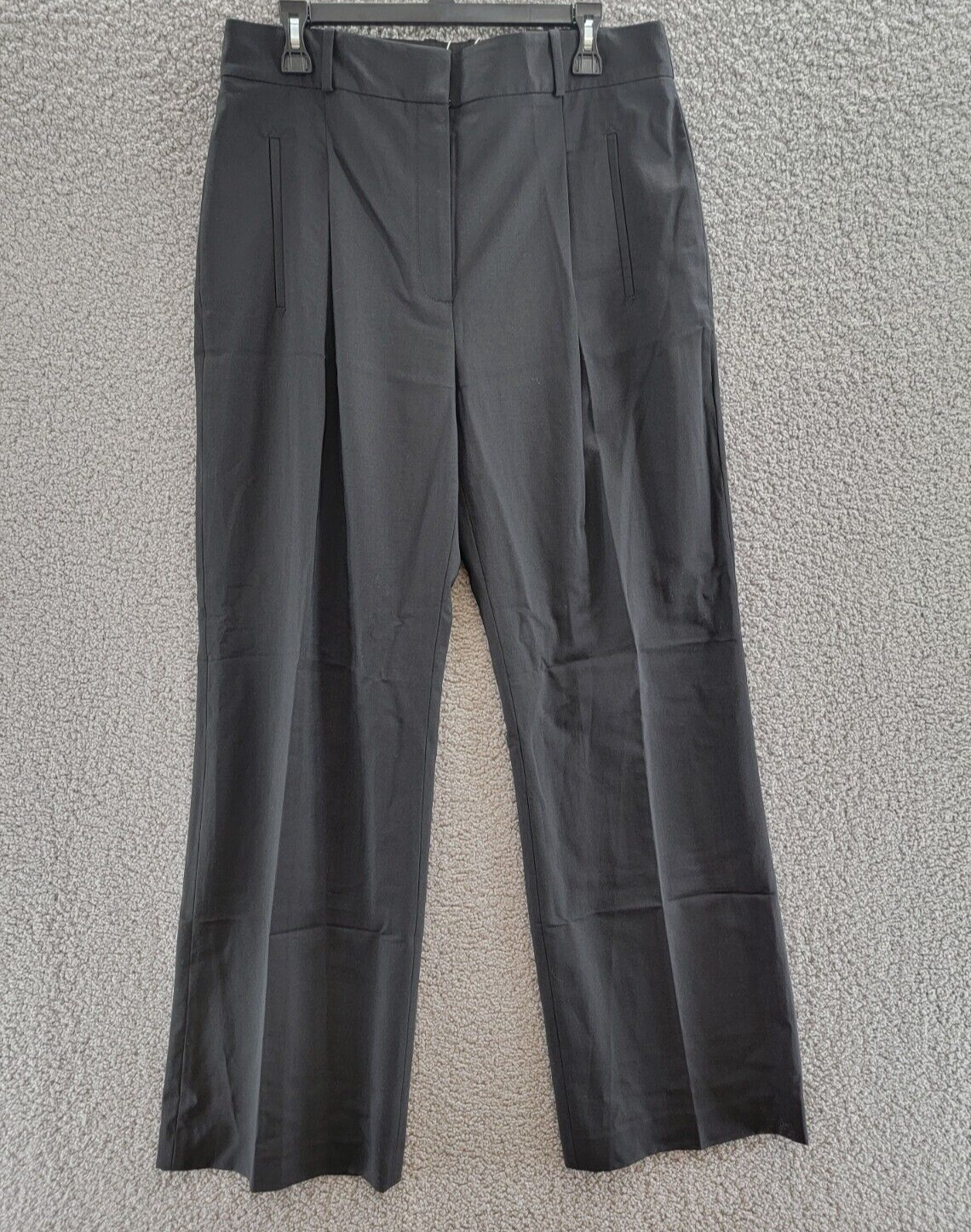 Veronica Beard Ollie Wool Blend Wide Leg Pants Women's 12 Black Solid High Rise - Picture 2 of 18