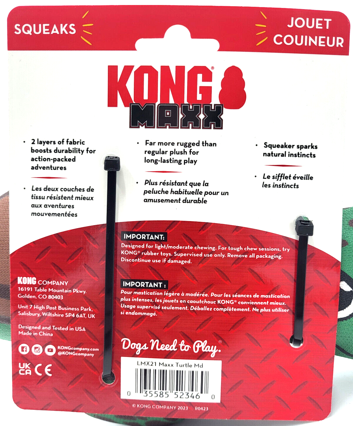 KONG Maxx Turtle Medium Squeaky Durable Puncture Resistant Soft Dog Fetch Toy