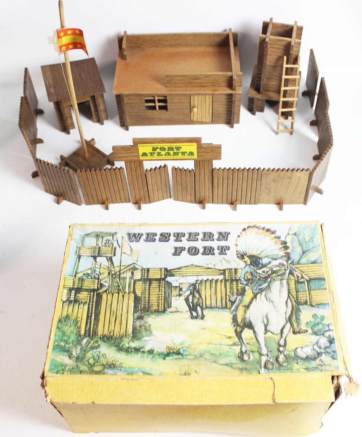 #9561 - Altes Holzspielzeug - Western Fort - Originalkarton - Fort Atlanta