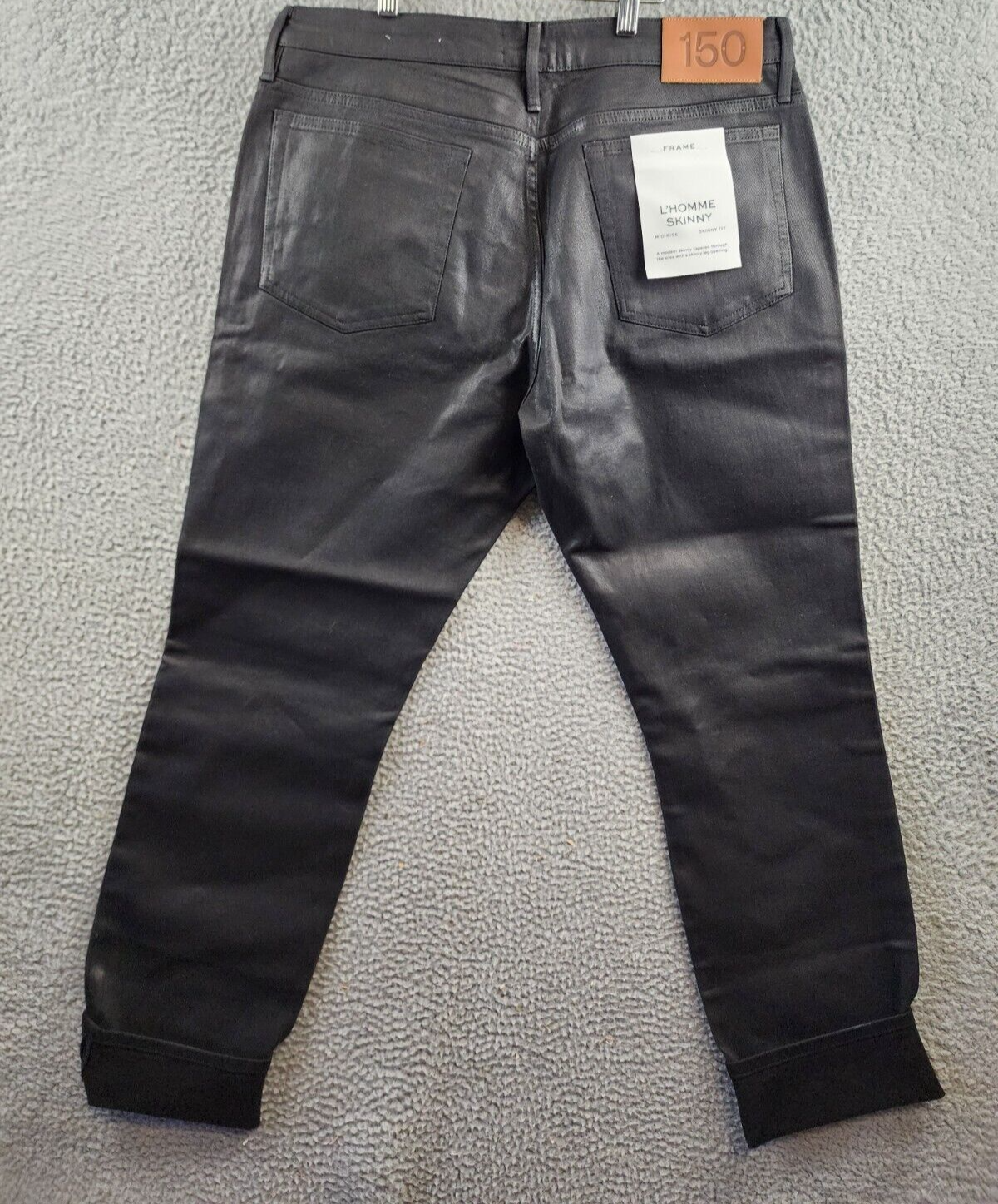 FRAME L'Homme Skinny Jeans Men's 36 Noir Coated Solid Pockets Button Zip Closure - Picture 12 of 14
