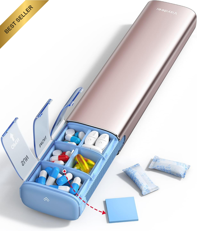 7 Day Weekly Pill Organizer (Support 2 Times a Day), Metal Travel Pill Case, Lar