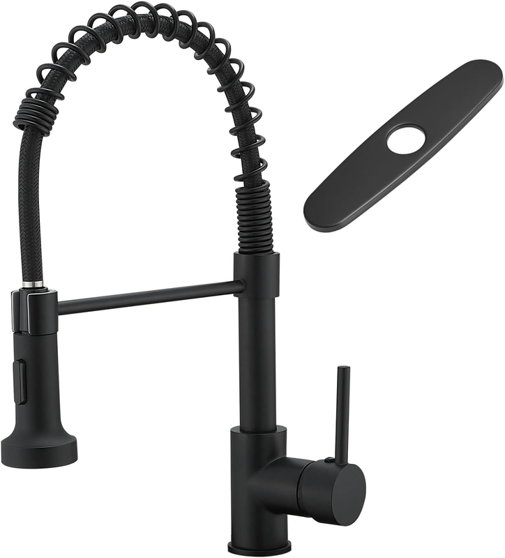 Black Kitchen Faucet with Pull down Sprayer,  Commercial Single Handle Pull-Down