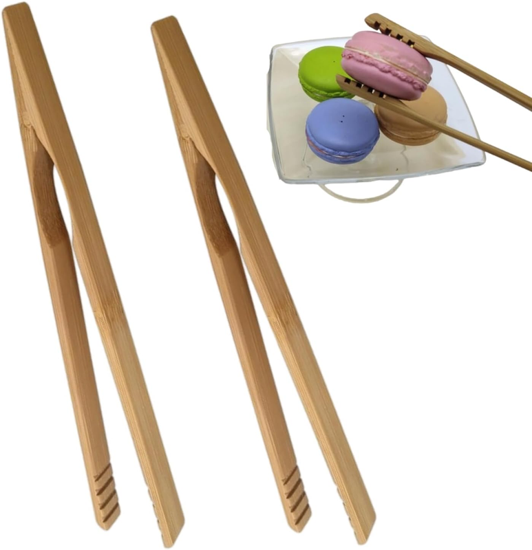 2 PCS Wooden Toaster Tongs for Cooking Bamboo Tong Kitchen Clip with Anti-Slip D