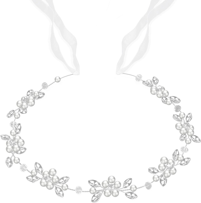 Silver Wedding Headband for Women, Flower Girl Headpiece Hair Accessory, Flower