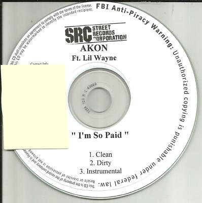 AKON w/ LIL WAYNE I m So paid CLEAN & INSTRUMENTAL TST PRESS PROMO DJ CD single 