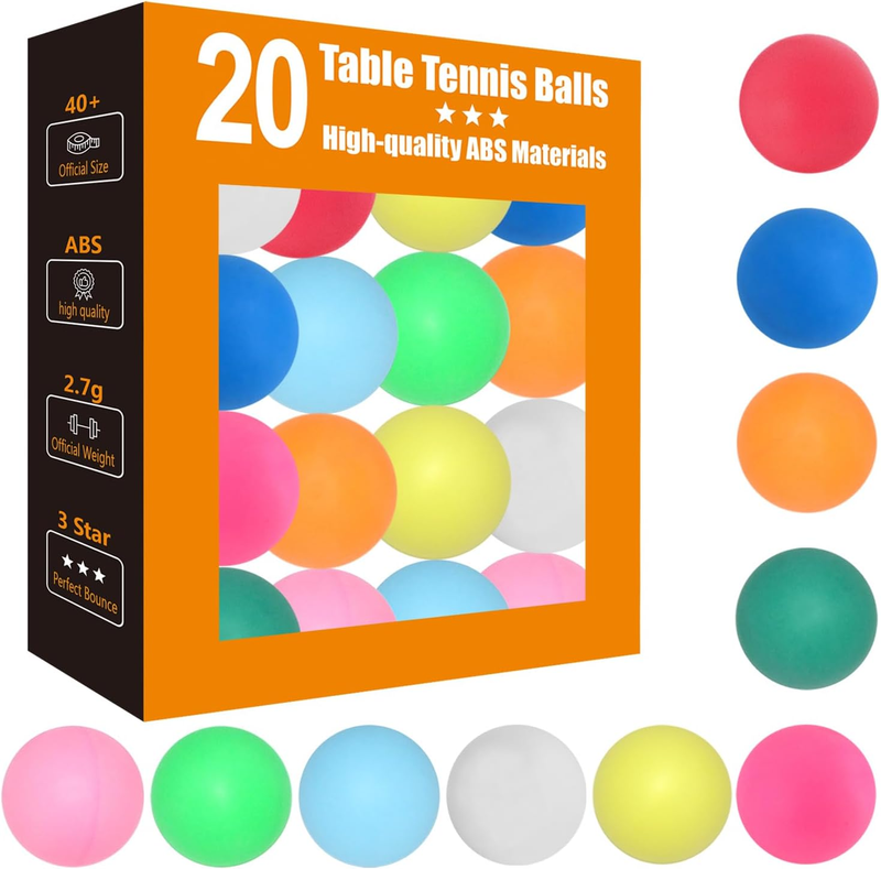 Ping Pong Balls 20 50 or 100 Pack: Colored 3 Star Table Tennis Balls for Outdoor
