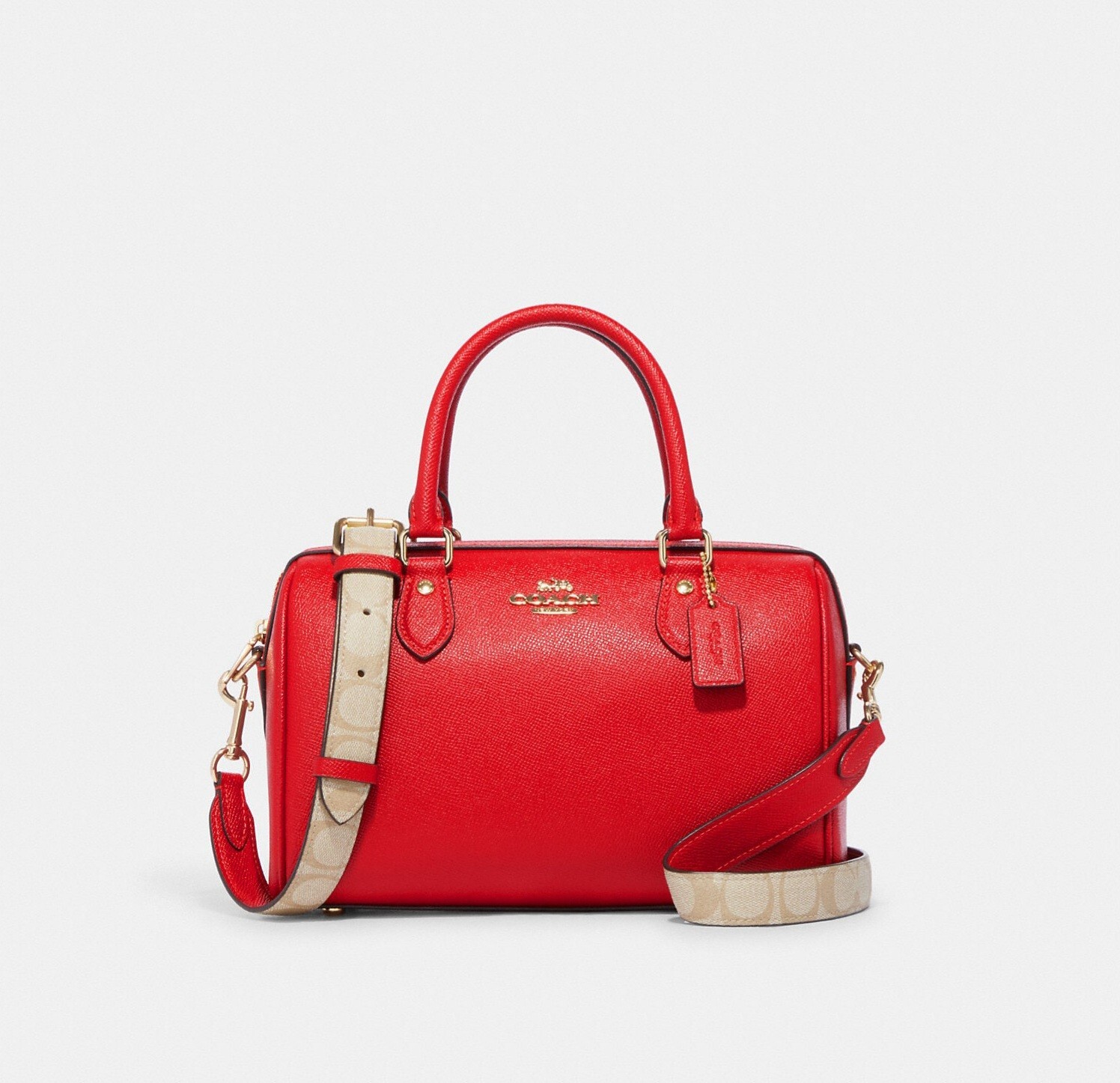 コーチ ROWAN SATCHEL / ブラウン レッド コーチ ハンドバッグ ショルダーバッグ / ROWAN SATCHEL