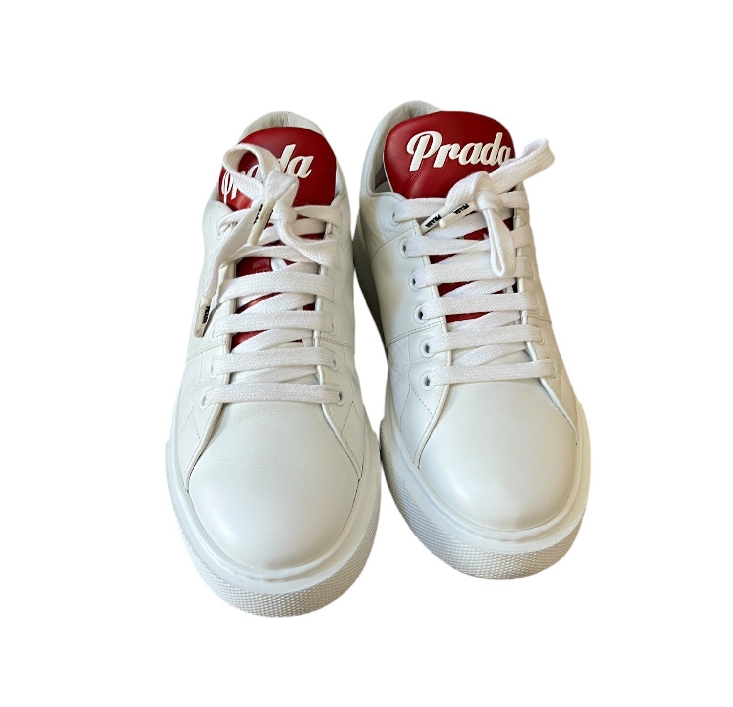 Prada Size 39 White Leather Sneakers Platform Double Wheel