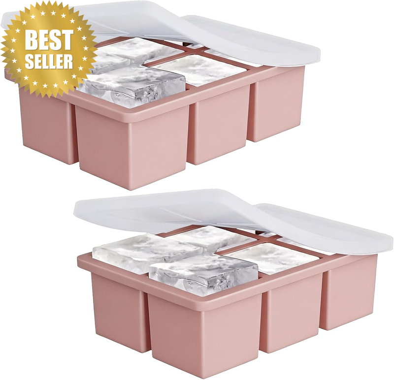 2 Pack Large Silicone Ice Cube Tray Large Square Ice Cube Molds for Drinks Whisk
