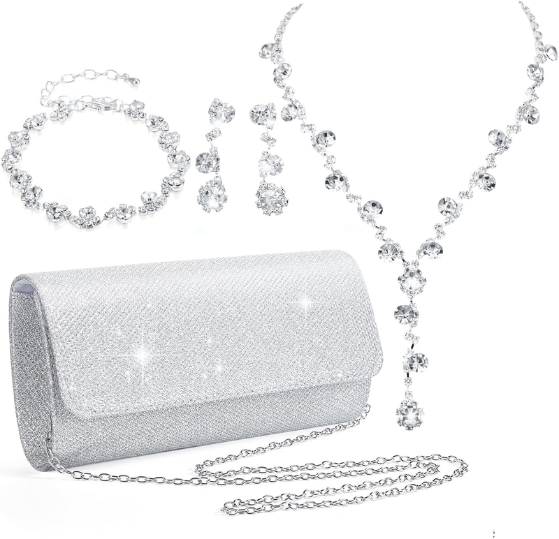 Meanplan 4 Pcs Rhinestone Jewelry Set Clutch Purse for Women