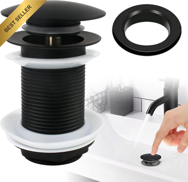 Universal Pop-Up Drain Fitting, Matt Black without Overflow, Slotted Bathroom Wa