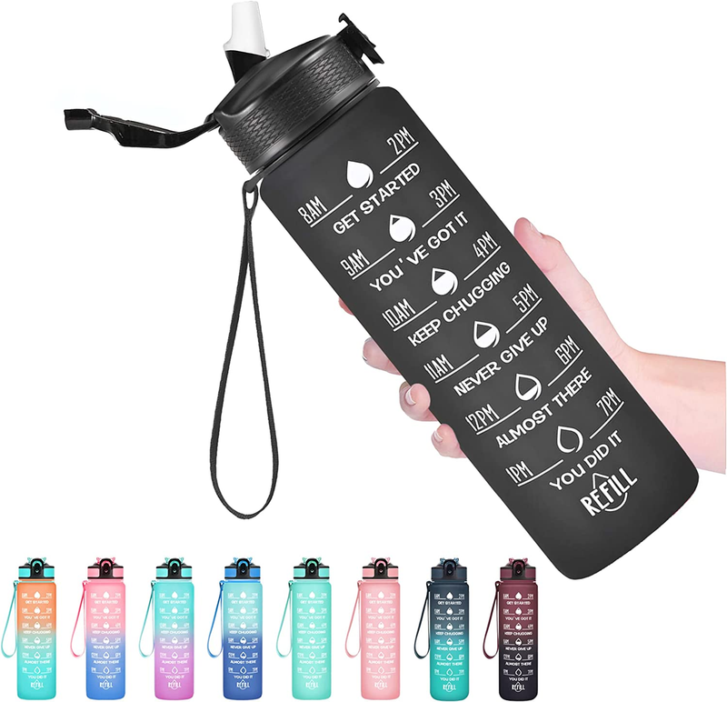 With Straw And Time Marker, Leakproof & Bpa Free, Drinking S
