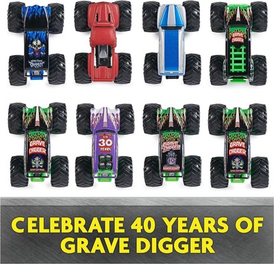Monster Jam, Grave Digger 40th Anniversary 8-Pack Monster Trucks with Bonus...