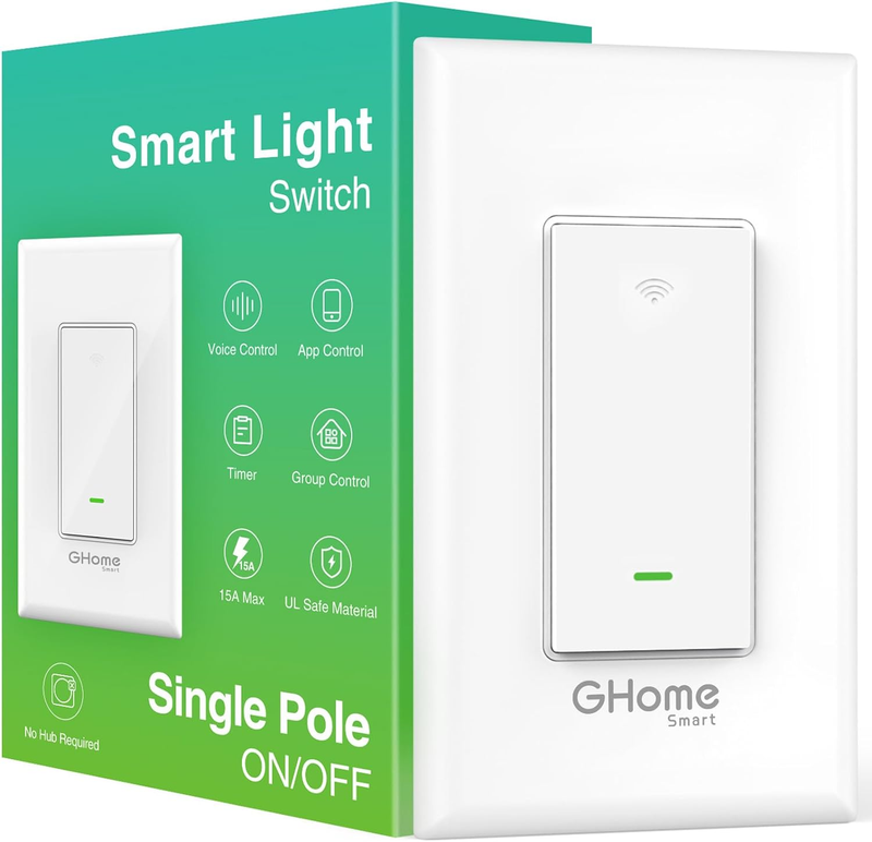 Ghome Smart Switch, 2.4Ghz Wi-Fi Light Switch Compatible with Alexa, Google Home