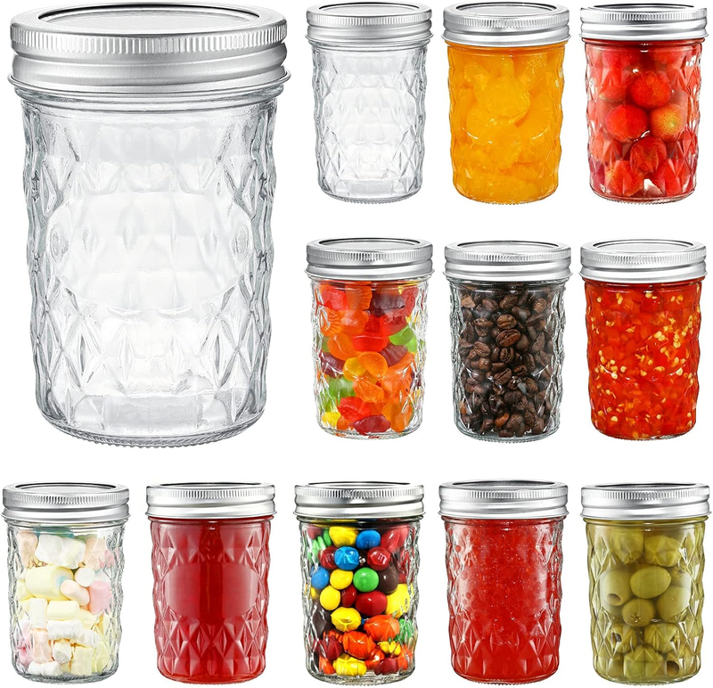 YEBODA 8 Oz Wide Mouth Mason Jars with Lids, Glass Canning Jars, 12 Pack