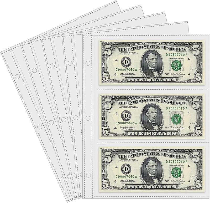 Currency Sleeves,50Pcs Page Protectors for 3 Ring Binder, 3-Po...